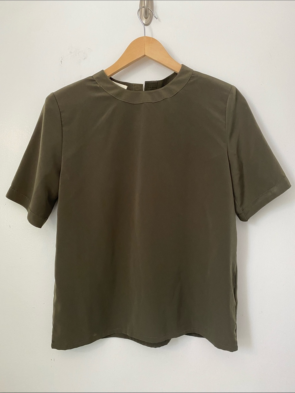 Vintage Women's Olive Green Short-Sleeve Blouse